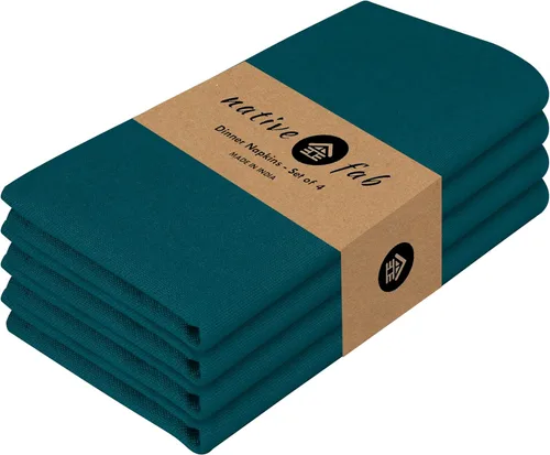 Vista 34 de Native Fab Blue Cloth Napkins, 4 Pack, 100% Cotton, 17x17 Inches, Heavy Duty, Soft Texture, Quick Drying, Great for Spring Holidays, Family