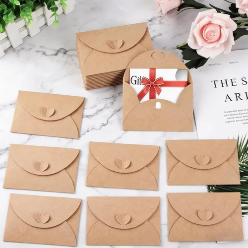 Vista 2 de HANSGO 100 mini sobres para tarjetas de regalo, portadores de tarjetas de regalo de 4 x 2.8 pulgadas con cierre de corazón, para bodas, cumpleaños
