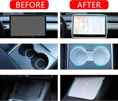 Vista 8 de TOPABYTE 3 piezas de accesorios para consola central para Tesla Model Y 2021-2024 y Model 3 2021-2023, inserto para portavasos, protector de borde
