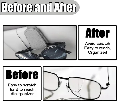 Vista 4 de JOYCOURT Soportes para lentes de sol para visera de automóvil, clip magnético de cuero para lentes de sol y clip para tarjeta de boleto, accesorios