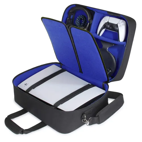 USA GEAR PS5 Case - Console Case Compatible with Playstation 5 and PS5 Digital Edition with Customizable Interior for Playstation Controller, PS5