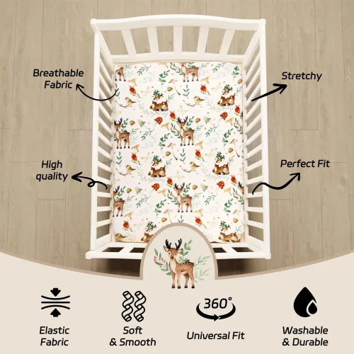 Vista 5 de 4 Sábanas para Pack N Play Animales del Bosque Woodland Madera Neutral Unisex Sábanas Ajustadas para Bebé N Play Ajustadas para Pack N Plays