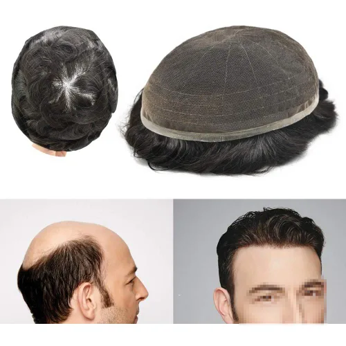Toupee para hombres, encaje suizo completo, piezas de cabello humano real, sistema de reemplazo de cabello para hombre, nudo blanqueador, línea