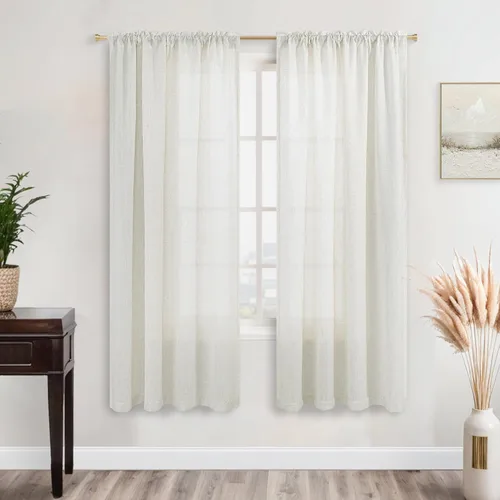 Vista 24 de KOUFALL Juego de 2 cortinas de puerta francesa, cortinas de lino para puerta/ventana, cortina transparente boho para cristal lateral delantero