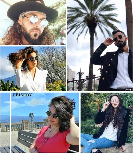 Vista 7 de FEISEDY Gafas de sol retro góticas steampunk marco de metal redondo círculo punk inspirado sombra hombres B1857