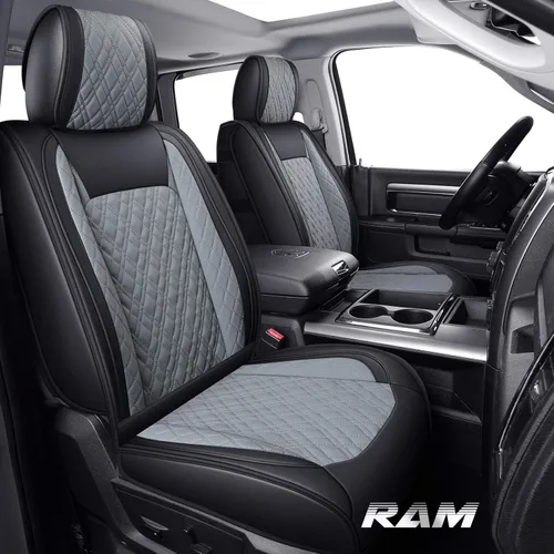 Vista 11 de YIERTAI - Fundas de asiento de vehículo compatibles con Dodge Ram 2009-2023, 1500, 2500 y 3500, camioneta pickup, protectores de asiento de cuero