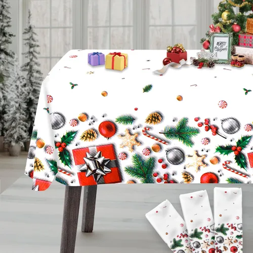 KatchOn, XtraLarge - Mantel de Navidad de plástico, paquete de 3, 108 x 54 pulgadas, mantel de vinilo desechable de Navidad, decoraciones navideñas