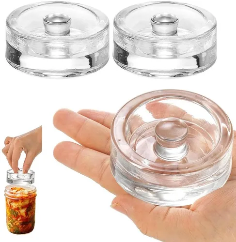 Vista 5 de Pesos de fermentación, paquete de 4 pesos de fermentación de vidrio con mango de agarre, para frascos Mason de boca ancha, kit de fermentación