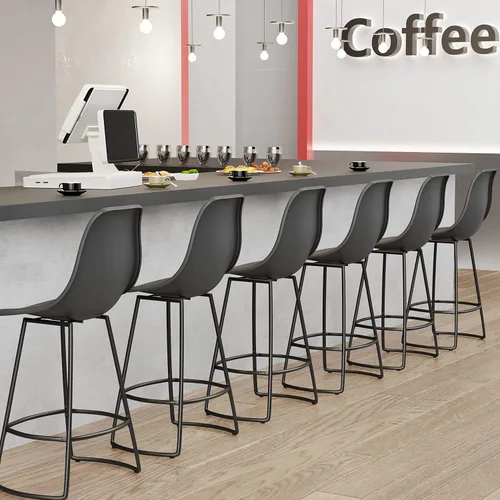 Vista 14 de Aklaus Juego de 4 taburetes de bar giratorios, modernos taburetes de bar de altura de mostrador con respaldo de plástico, acabado de metal blanco