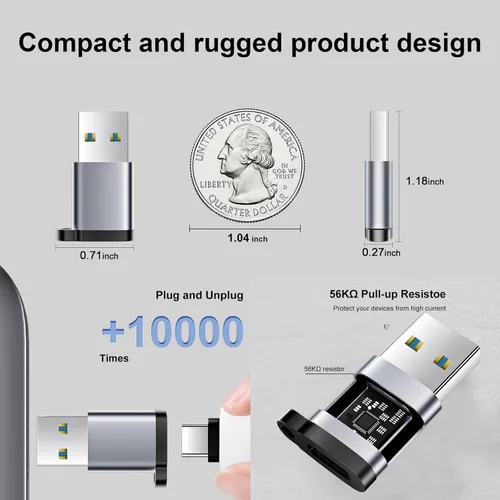 Vista 6 de Adaptador USB C hembra a USB macho, paquete de 6, adaptador USB tipo A a tipo C para iPhone 17, 16, 15, 13, MacBook Pro, laptop, iPad, AirPods y más