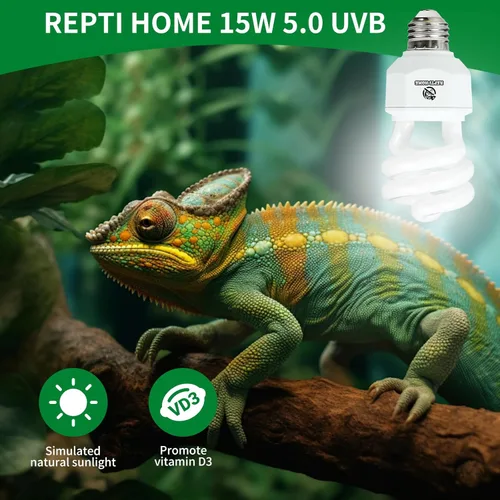 Vista 2 de Luz de reptil UVA UVB - 15W 5.0, terrario tropical y subtropical lámpara fluorescente compacta, bombilla de reptil UVB para serpientes, camaleones