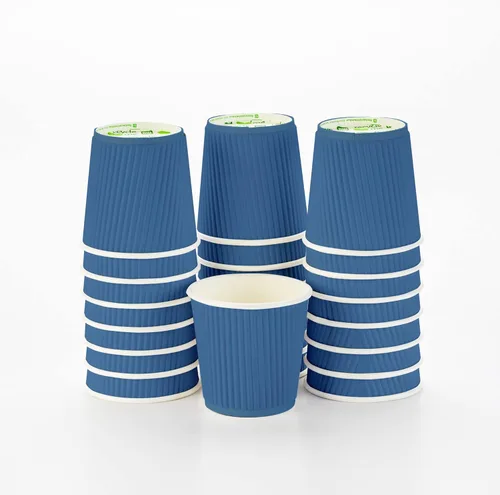 Vista 20 de Vasos de café de papel aislado de pared corrugada, 12 onzas, 12 onza, Azul
