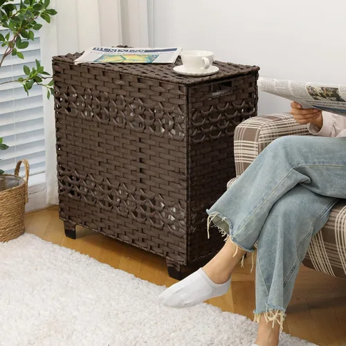 Vista 2 de OIAHOMY Cesta de lavandería con tapa, cesta de ropa de 140 litros con 3 bolsas extraíbles con forro, cesta plegable con tapa, cesta de mimbre