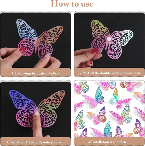 Vista 7 de SAOROPEB Decoración de pared de mariposa 3D, 48 piezas, 4 estilos, 3 tamaños, decoraciones de mariposa morada para decoraciones de cumpleaños