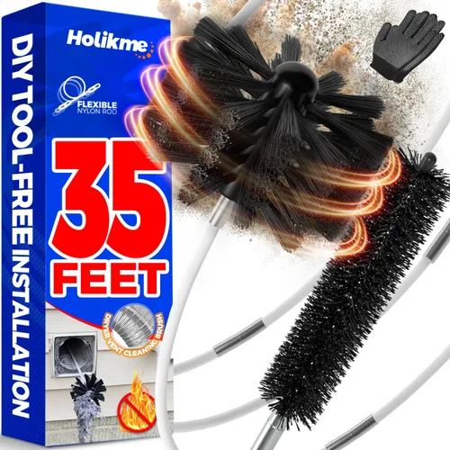 Vista 6 de Holikme - Kit de limpieza de ventilación para secadora de 34 pies, cepillo flexible para pelusas con accesorio para taladro, cepillos para chimeneas