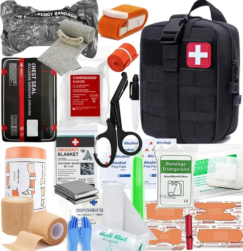 IFAK Kit de trauma, kit de primeros auxilios médicos militares, sangrado, bolsa de supervivencia de emergencia contra errores para campamento Negro