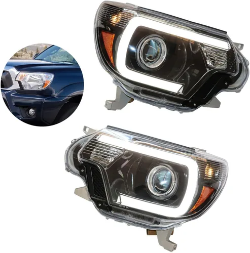 Vista 3 de Un par de faros delanteros para 2012 2013 2014 2015 Tacoma Pickup OEM halógeno conductor y pasajero faros delanteros de repuesto con LED DRL carcasa