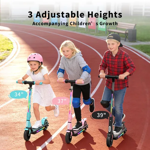 Vista 2 de SIMATE Electric Scooter for Kids Ages 6-14, 3 Adjustable Heights 34"/37"/39", LED Display & Colorful Lights, Foldable Kids Electric Scooter, 8.7 MPH
