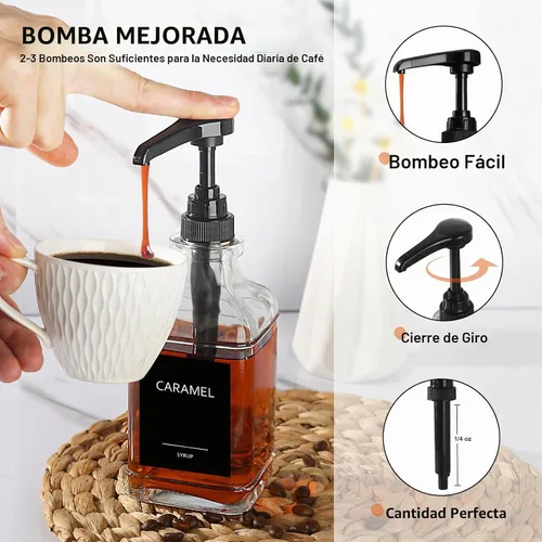Vista 3 de GMISUN Dispensador de jarabe de café, dispensador de bomba de jarabe de 16.9 onzas líquidas para accesorios de barra de café, botella de jarabe