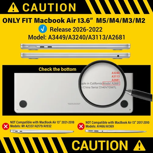 Vista 2 de IBENZER Compatible con MacBook Air 13 pulgadas 2025 2024 2023 2022 Funda M4 A3240 M3 A3113 M2 A2681, Funda Rígida y Cubierta de Teclado y Película