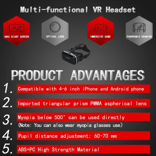 Vista 3 de Auriculares de realidad virtual con control remoto, gafas 3D de realidad virtual para juegos de realidad virtual y películas 3D, auriculares VR