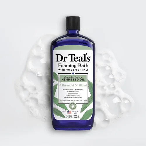 Vista 7 de Dr Teal's Baño espumoso con sal pura de Epsom, aceite de semilla de cáñamo de cannabis sativa, 34 onzas líquidas (paquete de 4)
