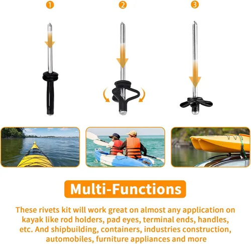 Vista 3 de Juego de 100 remaches de agarre triple de 3/16 pulgadas de largo, remaches ciegos de montaje de bombilla de tres pliegues con juntas tóricas