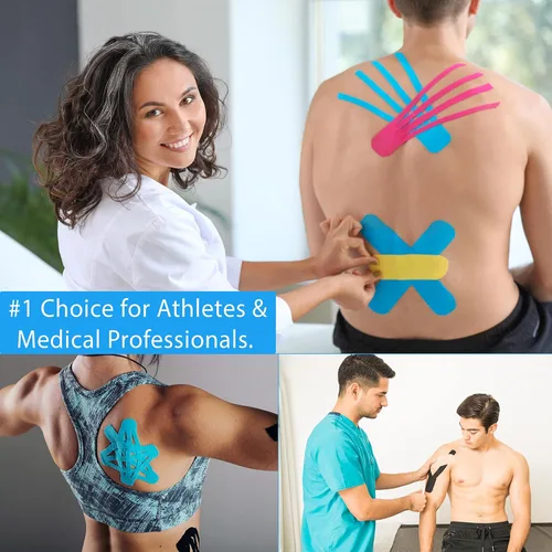 Vista 3 de Cinta de kinesiología extra ancha de 4 pulgadas x 16.4 pies, diseñada para apoyar el rendimiento atlético, reducir el dolor muscular. Fácil
