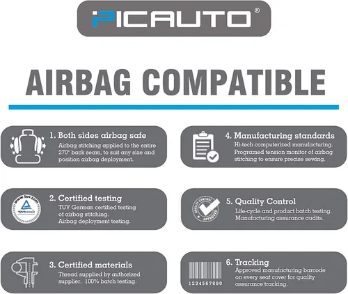 Vista 7 de Pic Auto Fundas de asiento de automóvil de respaldo alto,cuero sintético, compatible con bolsa de aire, ajuste universal, Negro