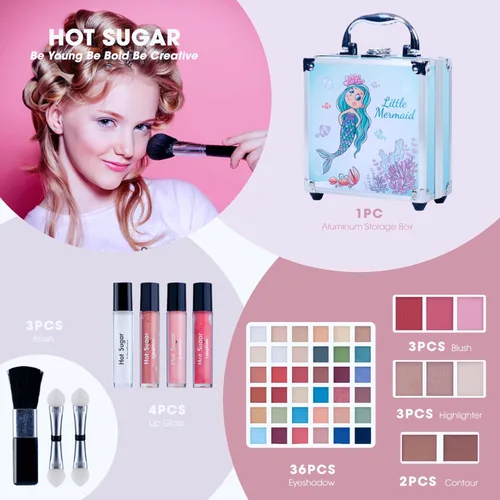 Vista 2 de Kit de maquillaje Hot Sugar para niñas de 4-6, 7-8, 10-12 años, juego de maquillaje para niñas pequeñas, kit de maquillaje para adolescentes