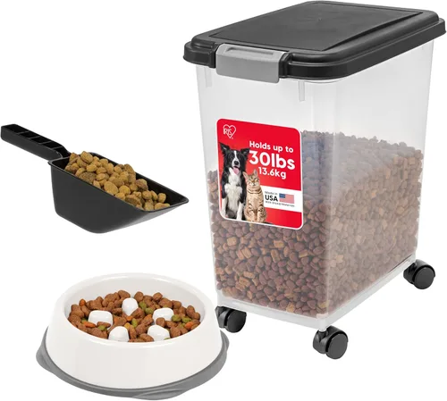 Vista 9 de IRIS USA Contenedor hermético de almacenamiento de alimentos para perros, hasta 10 libras cada uno, paquete de 2, para perros, gatos, pájaros y Negro