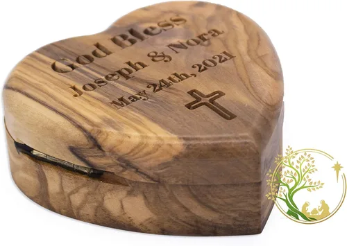 Vista 3 de Caja de corazón personalizada Caja de rosario de madera personalizada con cualquier mensaje - Regalo religioso para la comunión de confirmación