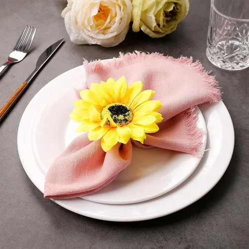 Vista 11 de Juego de 8 servilletas de tela de lino de algodón para el día de San Valentín, servilletas hechas a mano con flecos para bodas elegantes, Navidad