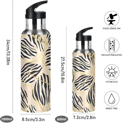 Vista 2 de Zebra Stripes Beige Stainless Steel Water Bottle 20 Oz, BPA-Free Sport Water Bottle Leakproof Water Bottles