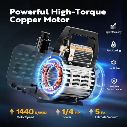 Vista 3 de VIVOHOME - Bomba de vacío de paletas rotativas de 1/4 HP y 3.5CFM a 110 V y kit de manómetro de aire acondicionado con termómetro para R134a R12 R22