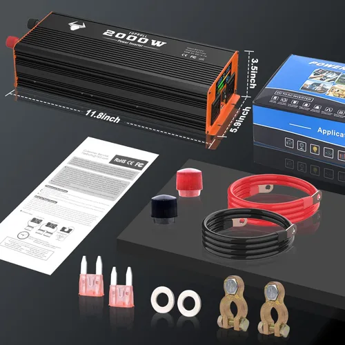 Vista 7 de Inversor de corriente para vehículo, inversor de automóvil de 2000 vatios, inversor de onda sinusoidal modificada de 12 V a 110 V con 2 salidas