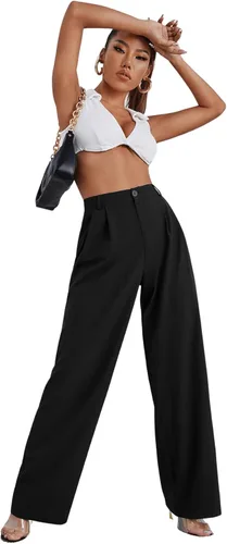 Vista 4 de SweatyRocks Pantalones largos casuales de pierna ancha con botones y cintura alta para mujer