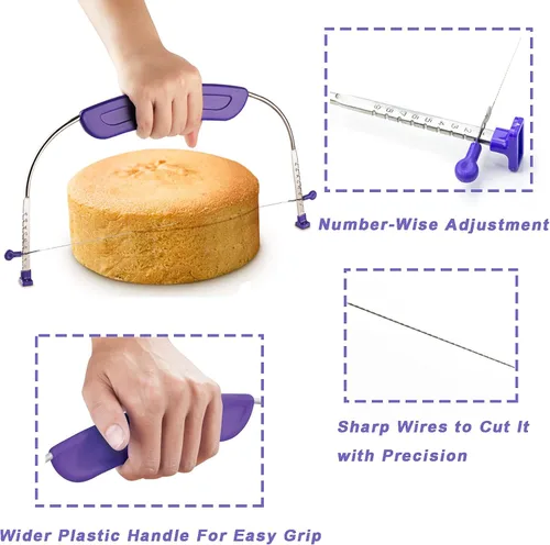 Vista 3 de WAFJAMF Cortador nivelador de pasteles ajustable, cortador profesional de pasteles con cables de acero inoxidable y mango para nivelar la parte