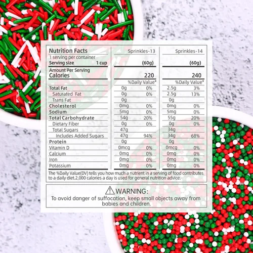 Vista 2 de Chispas comestibles de Navidad para hornear, chispas de Navidad, chispas de nonpareils, chispas rojas y verdes para galletas, magdalenas, fresas