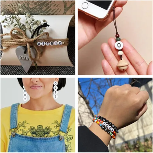 Vista 6 de 100 cuentas numéricas, cuentas acrílicas blancas de 0.27 x 0.18 pulgadas, cuentas redondas de plástico número 0 para hacer joyas, pulseras, collares