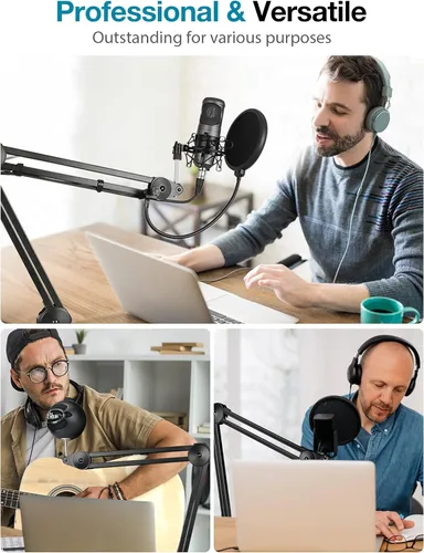 Vista 7 de InnoGear Soporte de brazo para micrófono, tijera de brazo de micrófono de suspensión resistente con clip de micrófono, filtro pop, parabrisas