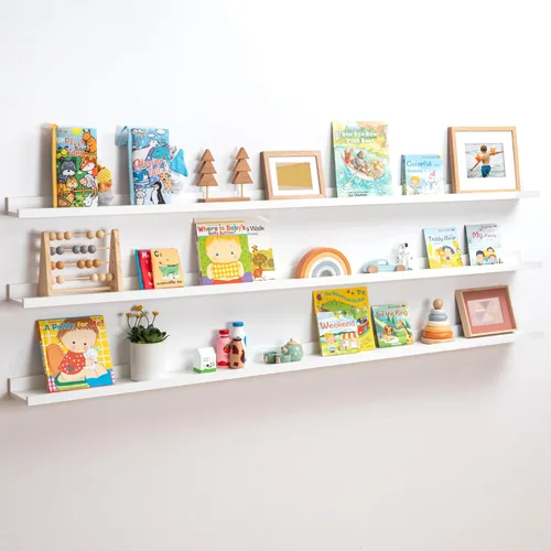 Vista 20 de Axeman Estante de repisa para cuadros Juego de 3 estantes flotantes negros de 16 pulgadas Estantes de pared de madera rústica con borde