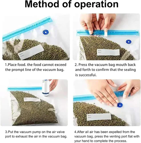 Vista 5 de Sous Vide - Bolsas de 31 unidades (24 bolsas con cremallera al vacío y 2 clips de sellado y 5 válvulas de aire), bolsas reutilizables sin BPA