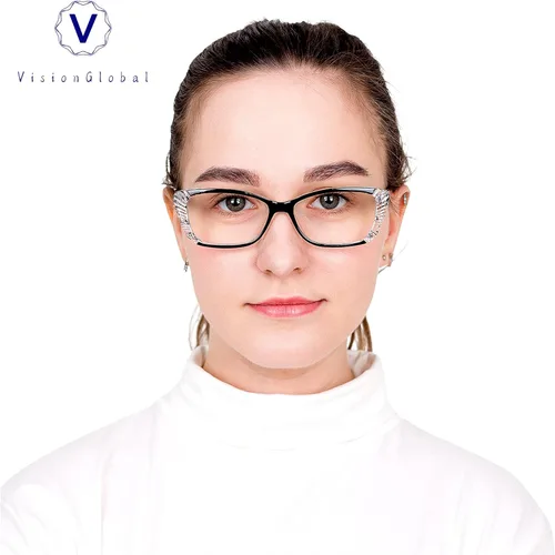 Vista 5 de VisionGlobal 5 Pairs Reading Glasses with Spring Hinge, Blue Light Blocking Glasses for Women/Men