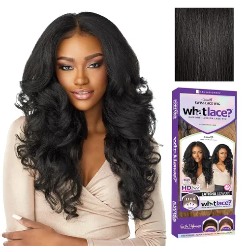 Vista 16 de Sensationnel What Lace Pelucas 13X6 - Latisha Encaje Frontal Atado a Mano Sin Pegamento Sintético con Densidad Natural Línea de Cabello Predepilada