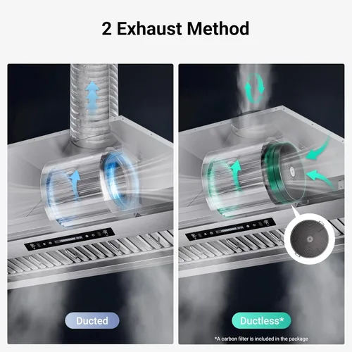 Vista 3 de IKTCH Campana extractora integrada de 36 pulgadas, 900 CFM, conducto convertible sin conductos, campana de ventilación de cocina de acero inoxidable