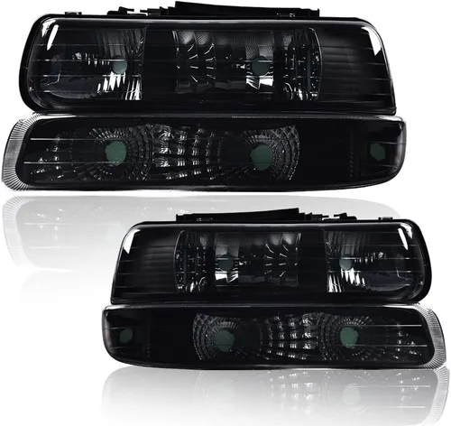Vista 17 de G-PLUS Conjunto de faros, compatible con Chevy Silverado 1999 2000 2001 2002/Se ajusta a Suburban Tahoe 2000-2006 Faros delanteros de parachoques