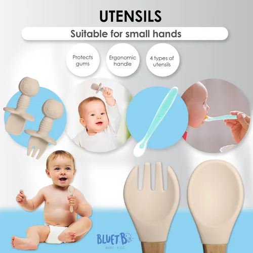 Vista 4 de Bluet B - Set de alimentación de bebé de silicona con chupete - Suministros de destete LED para bebés - Cucharas para bebés, cuenco de succión