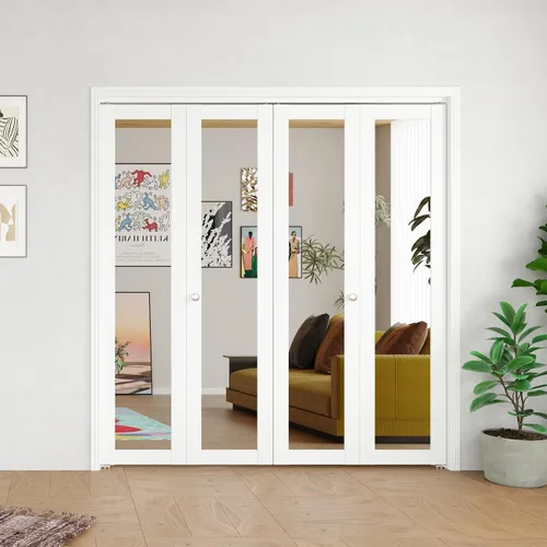 Vista 14 de BARNER HOME Puertas plegables, puertas de armario con espejo completo para abertura de 48" (doble 24") x 80", puerta plegable interior para despensa