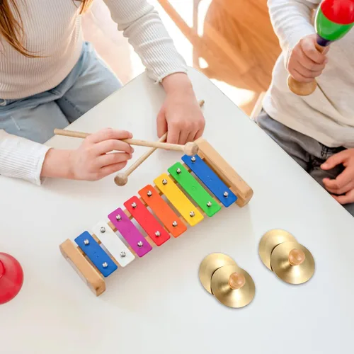 Vista 6 de 4 platillos de dedo con asas de madera, platillos de dedo, instrumento de percusión, mini platillo de mano de danza del vientre, zills de dedo